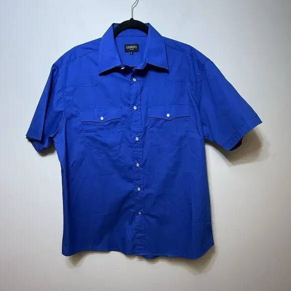 Gioberti Men Shirt Pearl Snap Size L Blue Short Sleeve Western Rodeo - Picture 2 of 4